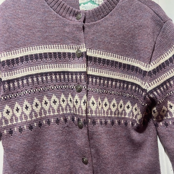 Woolrich Fair Isle Cardigan Sweater Purple Nordic Knit Button Front Sz Large - Picture 3 of 8